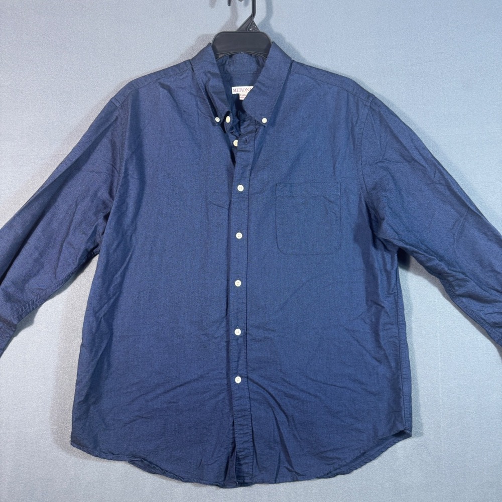 Merona Button Down Mens XL Navy Blue Cotton Long Sleeve Pocket Shirt Casual
